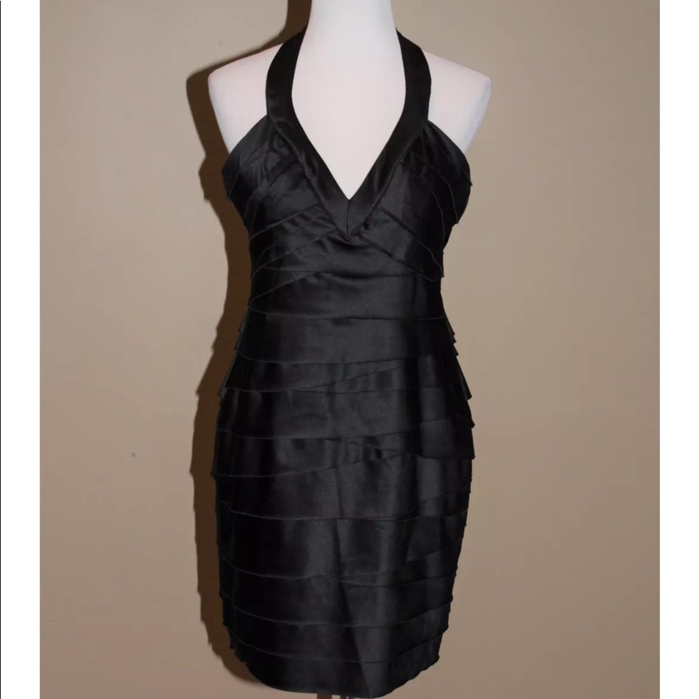 Bebe Black Dress Size L Halter Tiered Lined